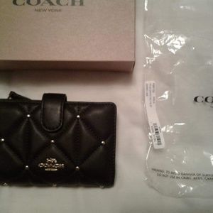 New Black Coach Studded Leather Medium Wallet